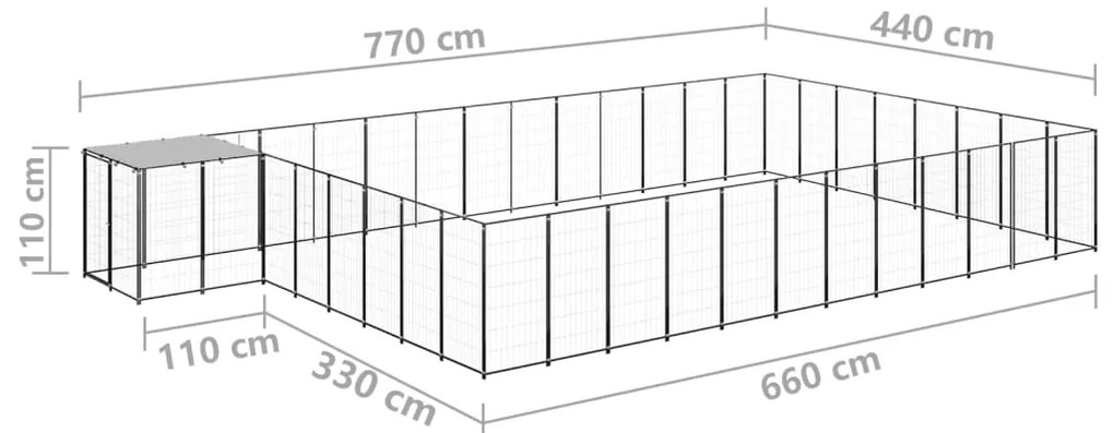 vidaXL Σπιτάκι Σκύλου Μαύρο 30,25 μ² Ατσάλινο
