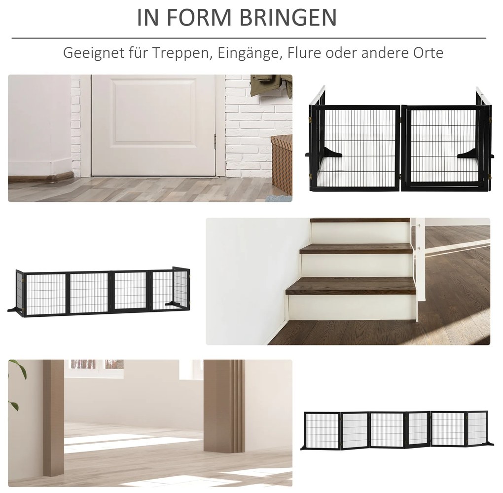 PawHut Πτυσσόμενο φράγμα σκύλου 432 x 36 x 70cm Ξύλο πεύκου Μαύρο