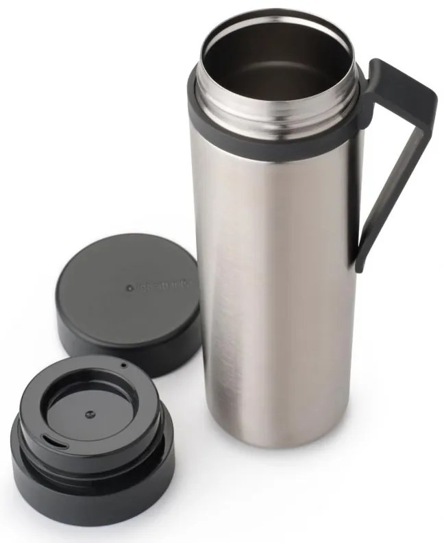 Μπουκάλι θερμότητας Brabantia Make&Take 1008487, 500 ml, διπλά τοιχώματα, χωρίς BPA, Inox/σκούρο γκρι