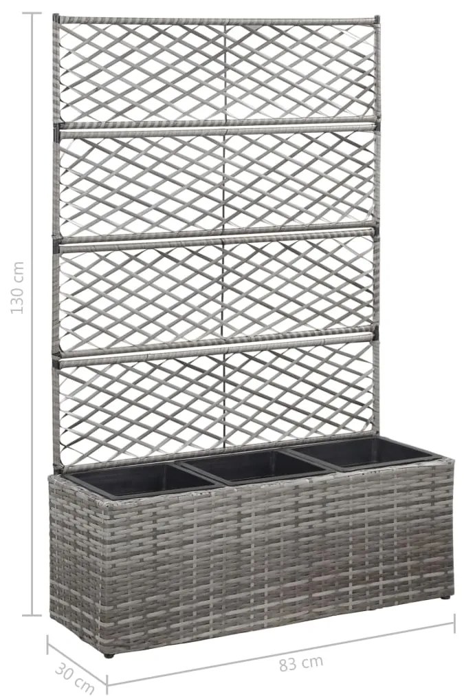 vidaXL Ζαρντινιέρα Υπερυψωμένη+Καφασωτό Γκρι 83x30x130 εκ. Συνθ. Ρατάν