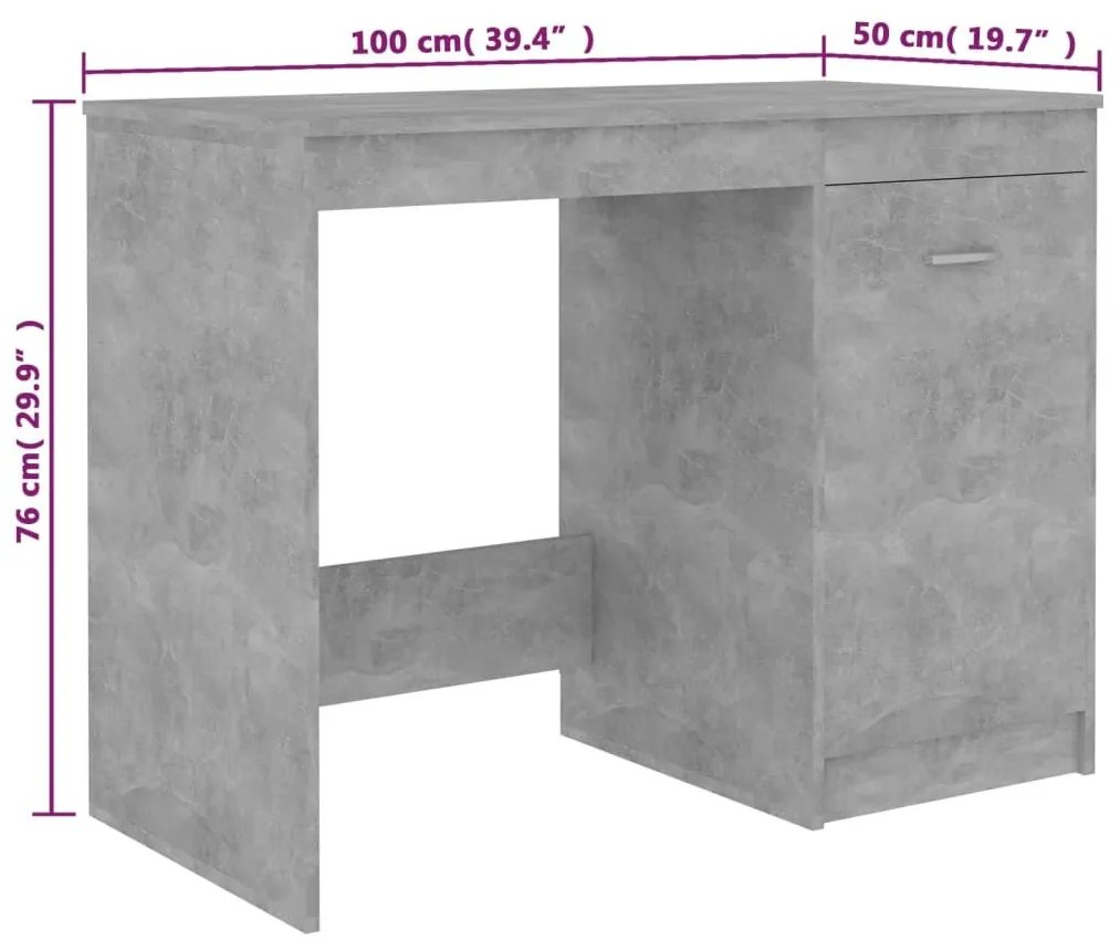 Γραφείο Γκρι Σκυροδέματος 100 x 50 x 76 εκ. από Επεξ. Ξύλο - Γκρι