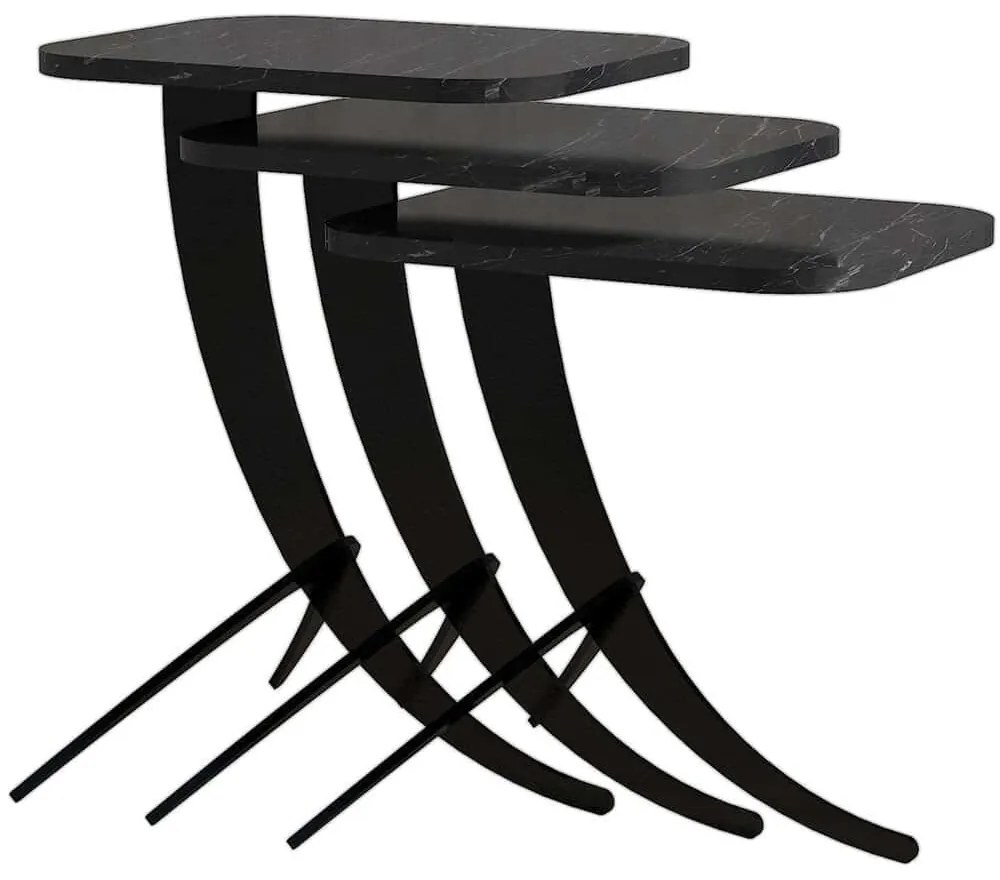 Ζιγκόν Pion (Σετ 3Τμχ) 845HCT2875 35x60x45/35x54,5x45/35x48,5x45cm Marble Effect Black