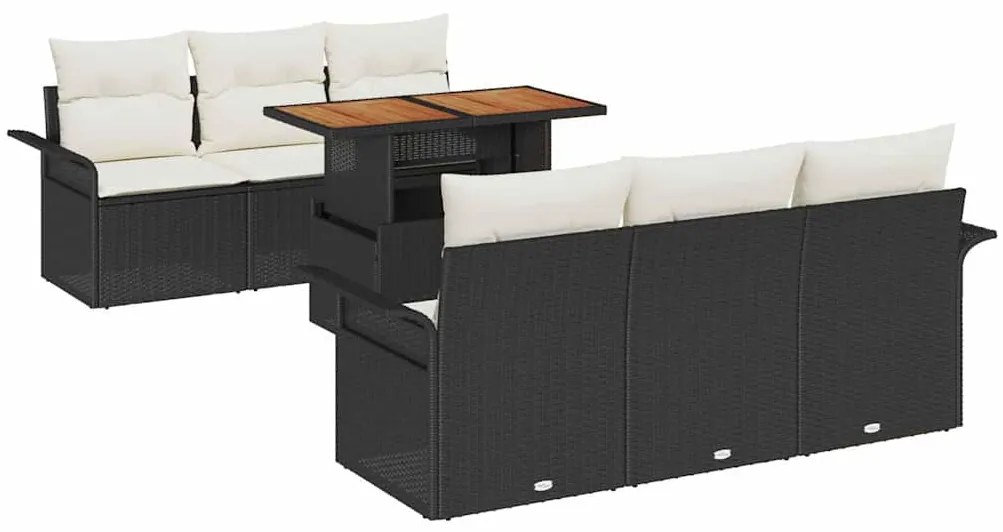 vidaXL Σετ Καναπέ Κήπου με μαξιλάρι 7 pcs Μαύρο και κρεμ
