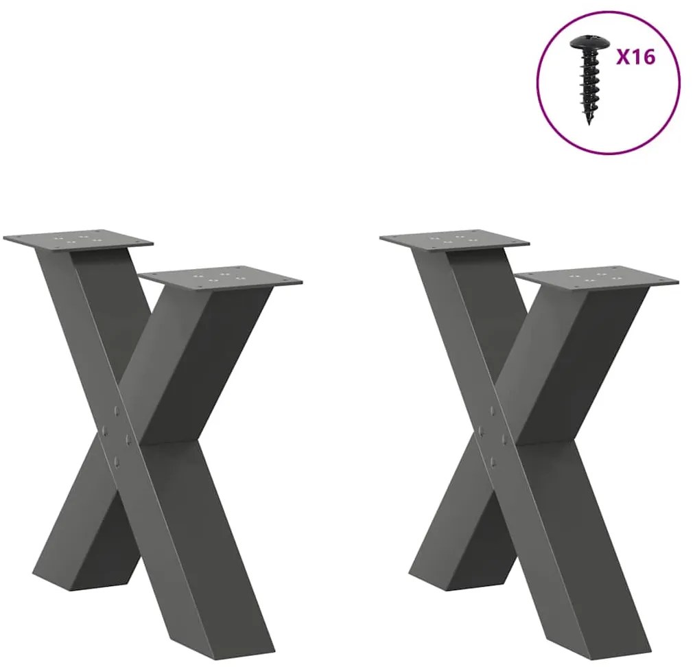 vidaXL Πόδια Τραπεζιού Σαλονιού σε Σχήμα Χ, 2 τεμ. Ανθρακί 50x(42-43) εκ. Ατσάλι