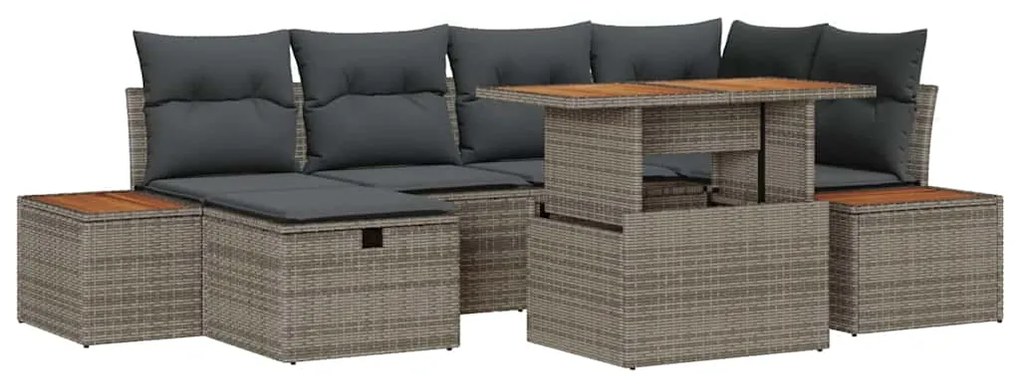 vidaXL Σετ Καναπέ Κήπου με μαξιλάρι 7 pcs Γκρι Πολυ ράταν