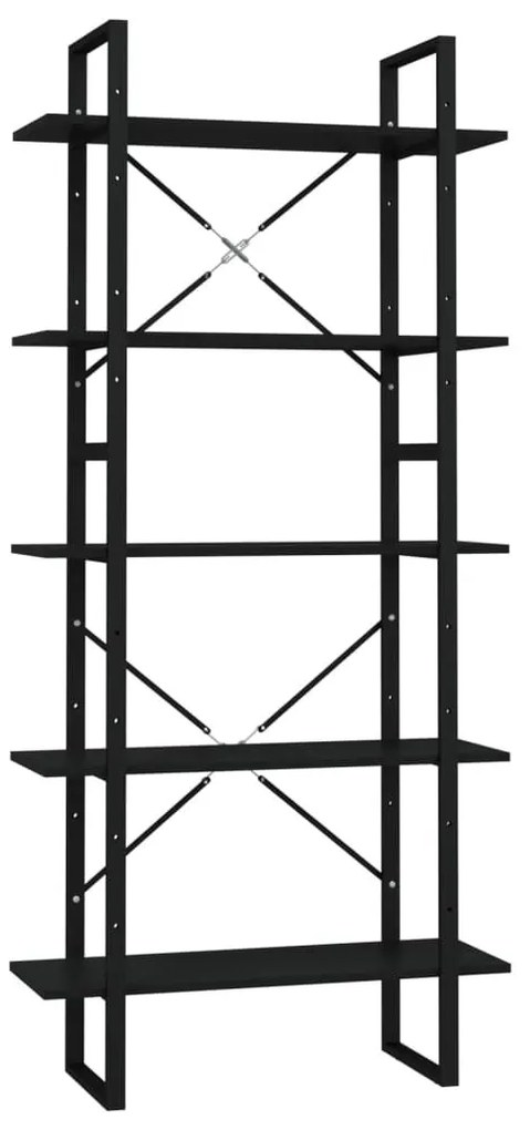 Βιβλιοθήκη με 5 Ράφια Μαύρη 80 x 30 x 175 εκ. από Επεξ. Ξύλο - Μαύρο
