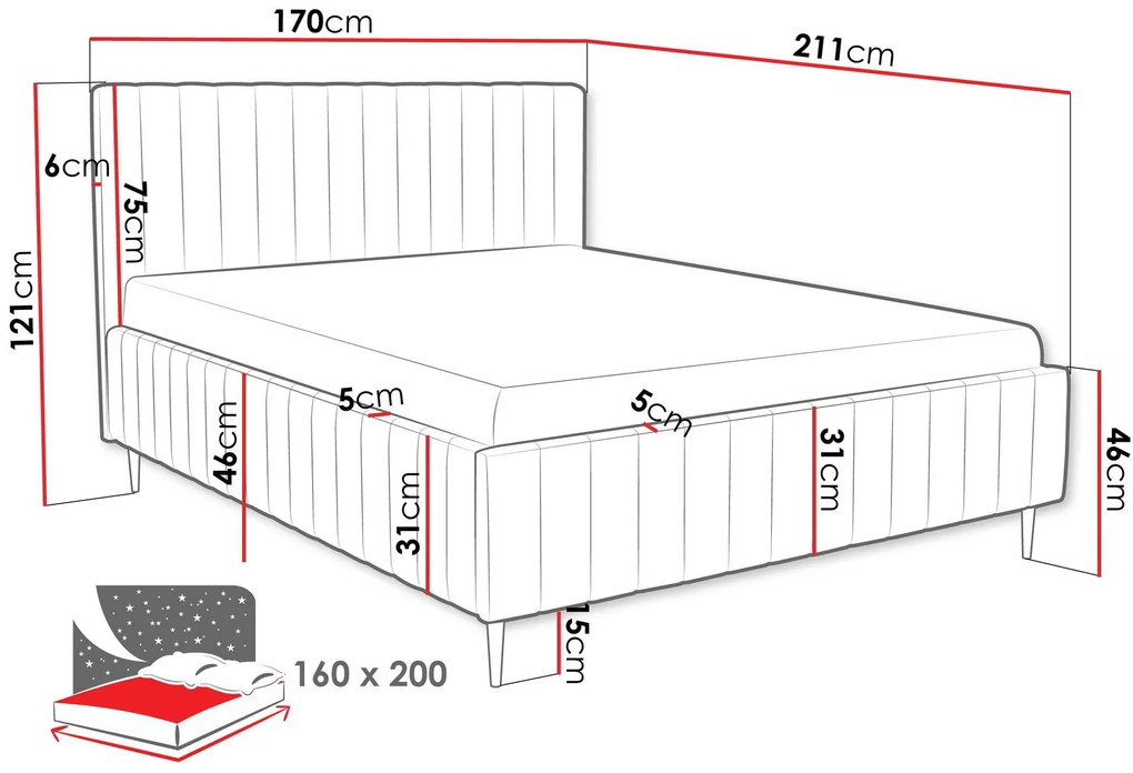Επενδυμένο κρεβάτι Lewezo-Mpez-160 x 200