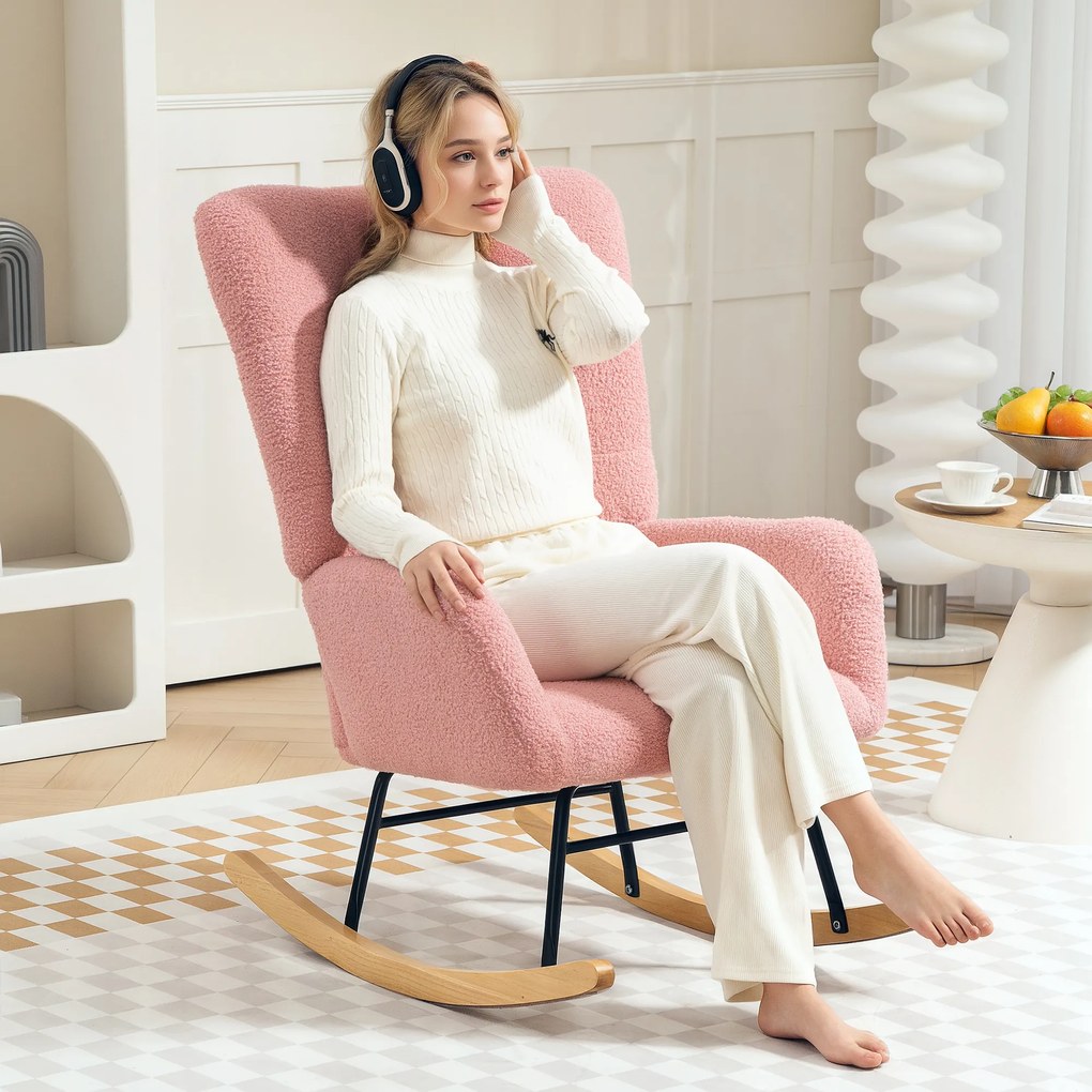 HOMCOM Κουνιστή Πολυθρόνα, Απαλό Κάλυμμα, Παχύ Μαξιλάρι, Ροζ