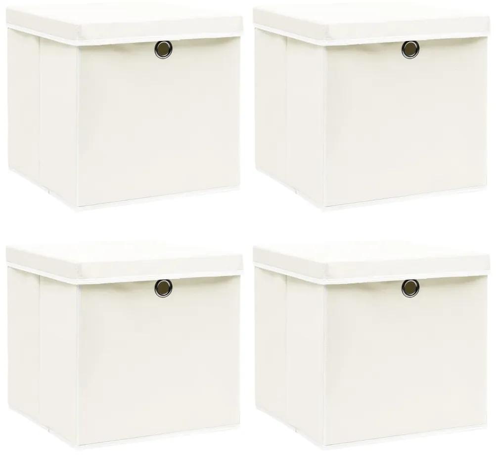 Κουτιά Αποθήκευσης με Καπάκια 4 τεμ Λευκά 32x32x32εκ Υφασμάτινα
