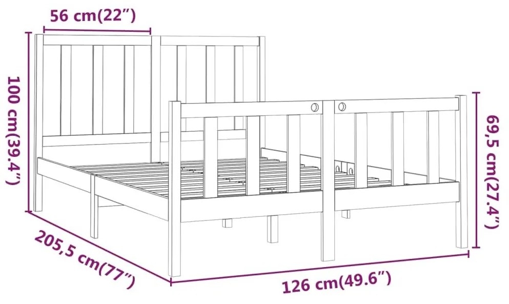 Σκελετός Κρεβατιού Χωρίς Στρώμα 120x200 εκ Μασίφ Ξύλο Πεύκου - Καφέ