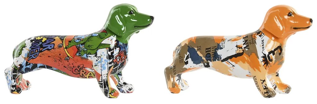 Διακοσμητική Φιγούρα Home ESPRIT Κίτρινο Πράσινο Πολύχρωμο Σκύλος 20 X 6 X 11,5 CM (x2)
