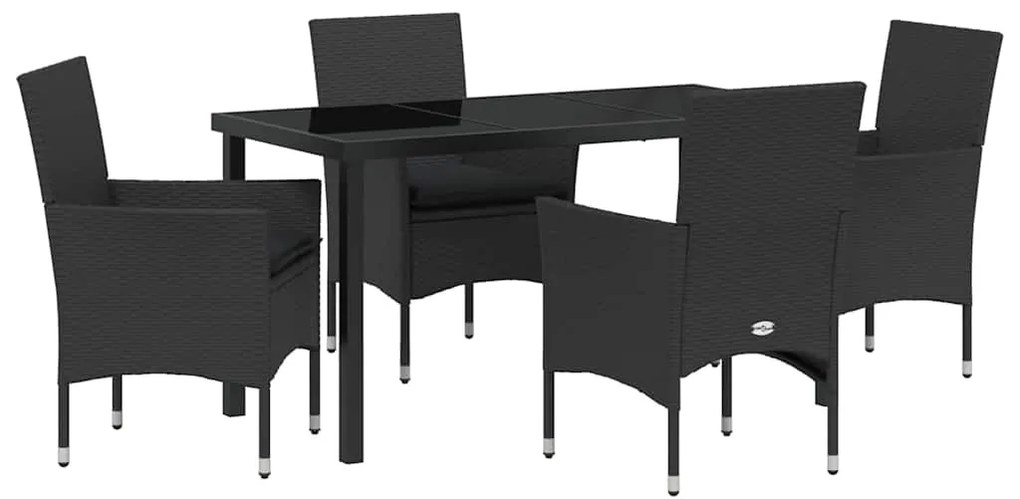 vidaXL Σέτ φαγητού για κήπο με μαξιλάρι 5 pcs Μαύρο συνθετικό ρατάν