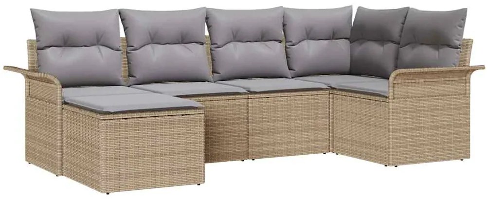 vidaXL Σετ Καναπέ Κήπου με μαξιλάρι 6 pcs Μπεζ Πολυ ράταν