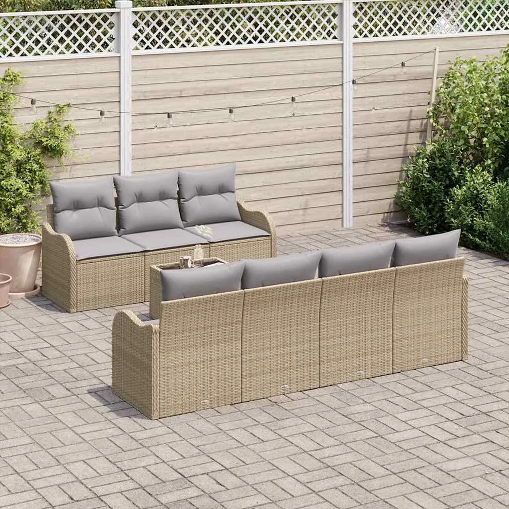vidaXL Σετ Καναπέ Κήπου με μαξιλάρι 8 pcs Μπεζ, Γκρι 55 x 55 x 37 εκ