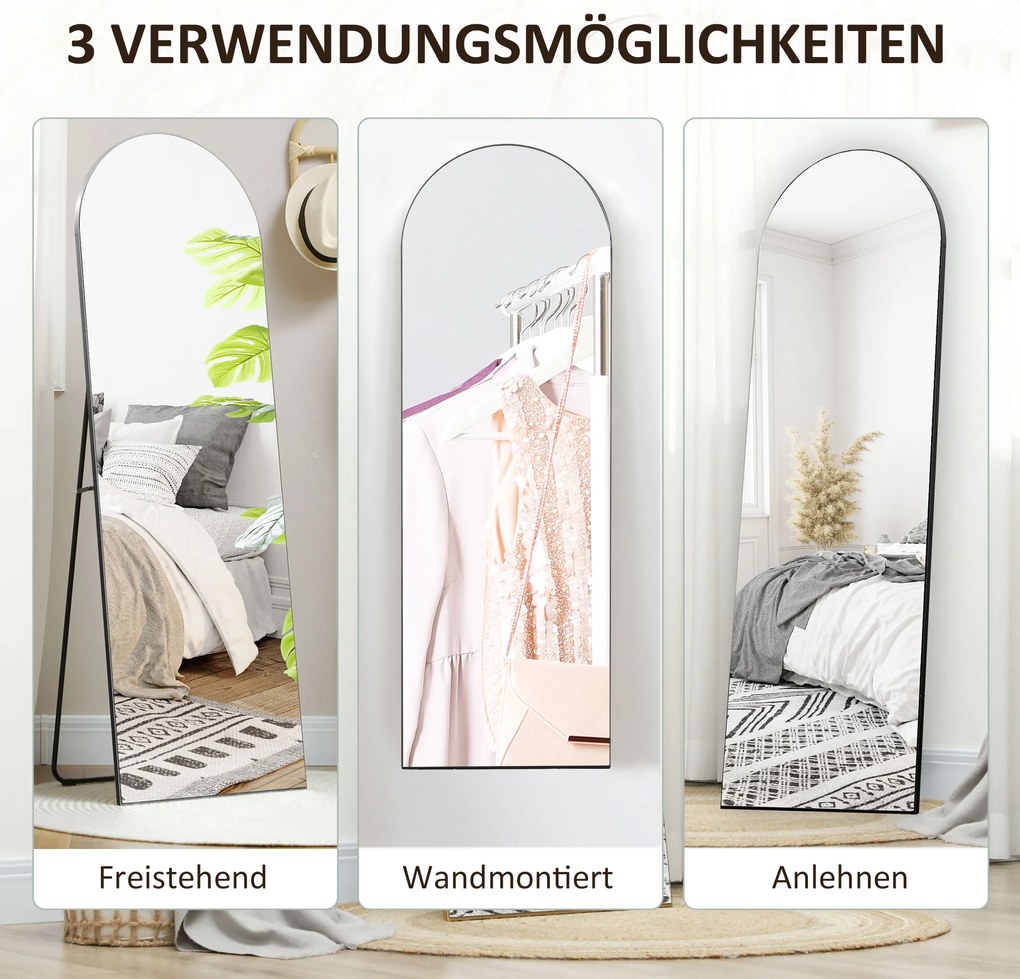 HOMCOM Καθρέφτης πλήρους μήκους, χωρίς πλαίσιο, αυτόνομος/τοίχου, μεταλλική βάση, 50x150 cm, Μαύρο