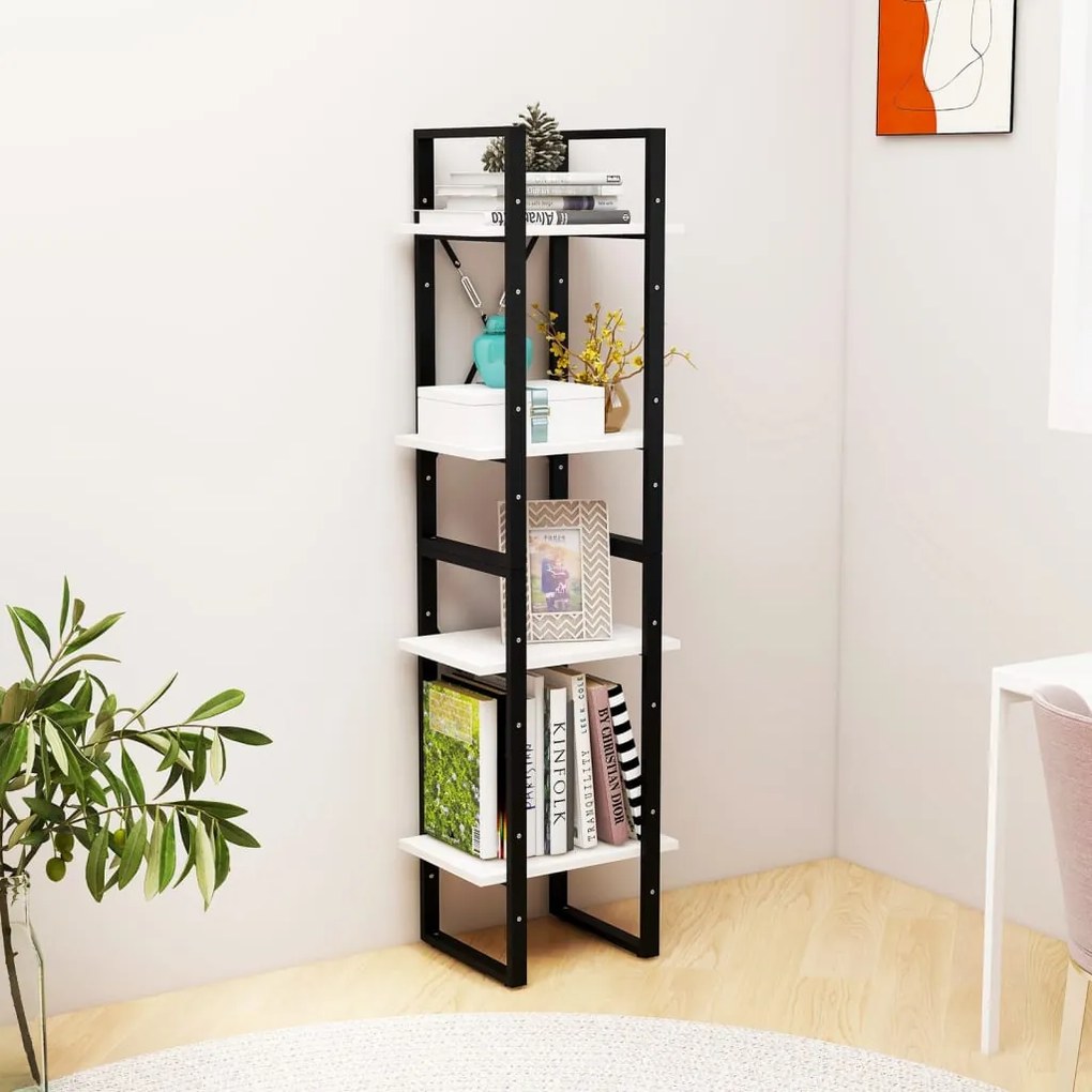 vidaXL Βιβλιοθήκη με 4 Ράφια Λευκή 40x30x140 εκ. από Μασίφ Ξύλο Πεύκου