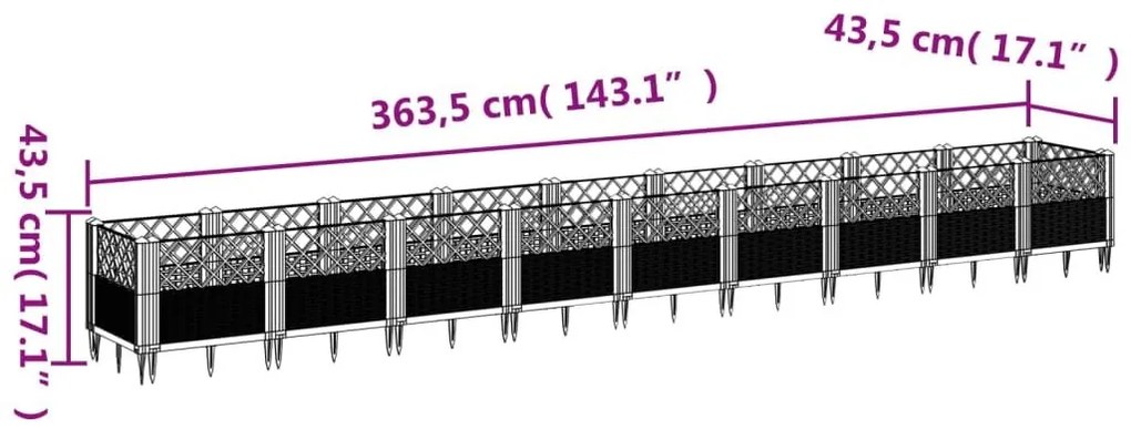 Ζαρντινιέρα με Πασσάλους Μαύρη 363,5x43,5x43,5εκ Πολυπροπυλένιο - Μαύρο