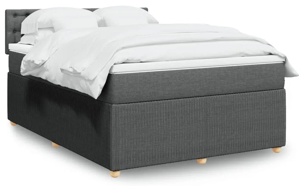 Κρεβάτι Boxspring με Στρώμα Σκούρο Γκρι 140x190 εκ. Υφασμάτινο - Γκρι