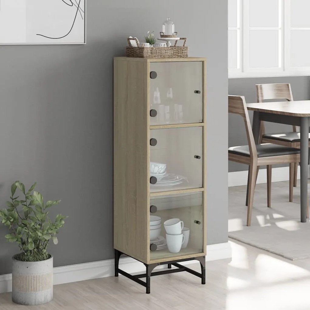 vidaXL Ντουλάπι Sonoma Δρυς 35 x 37 x 120 εκ. με Γυάλινες Πόρτες