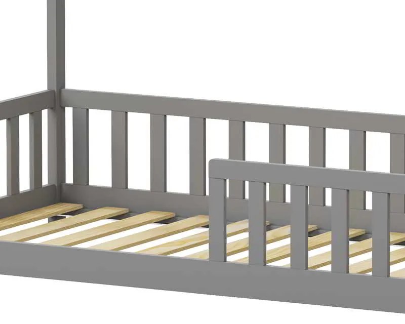 Παιδικό κρεβάτι Callan τ.Montessori με κιγκλίδωμα pakoworld ξύλο πεύκου σε γκρι απόχρωση 90x190εκ
