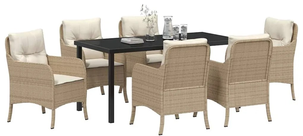 vidaXL Σέτ φαγητού για κήπο με μαξιλάρι 7 pcs Μπεζ Πολυ ράταν