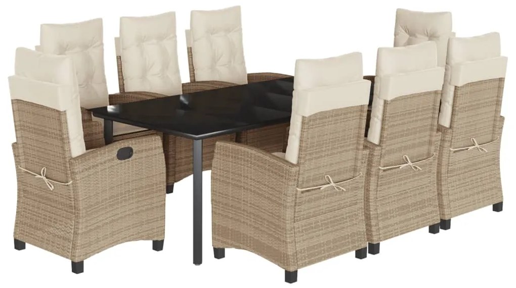 vidaXL Σετ Τραπεζαρίας Κήπου 9 τεμ. Μπεζ Συνθετικό Ρατάν με Μαξιλάρια