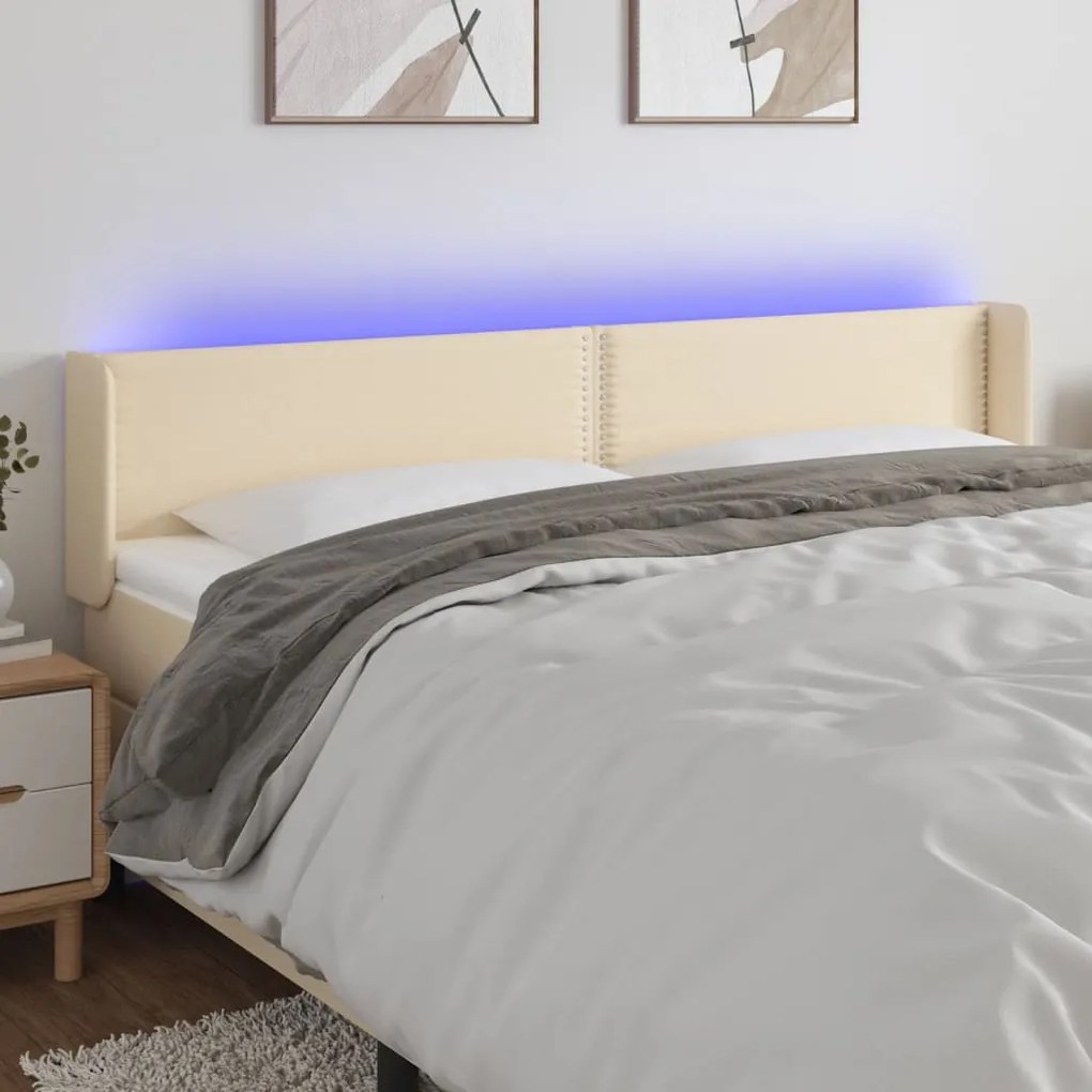 vidaXL Κεφαλάρι Κρεβατιού LED Κρεμ 163x16x78/88 εκ. Υφασμάτινο