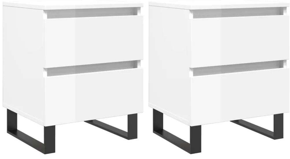 vidaXL Κομοδίνα 2 τεμ. Γυαλ. Λευκό 40 x 35 x 50 εκ. Επεξεργασμένο Ξύλο