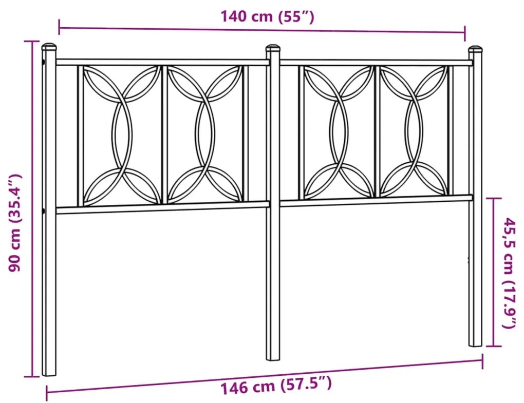 vidaXL Κεφαλάρι Μαύρο 140 εκ. Μεταλλικό