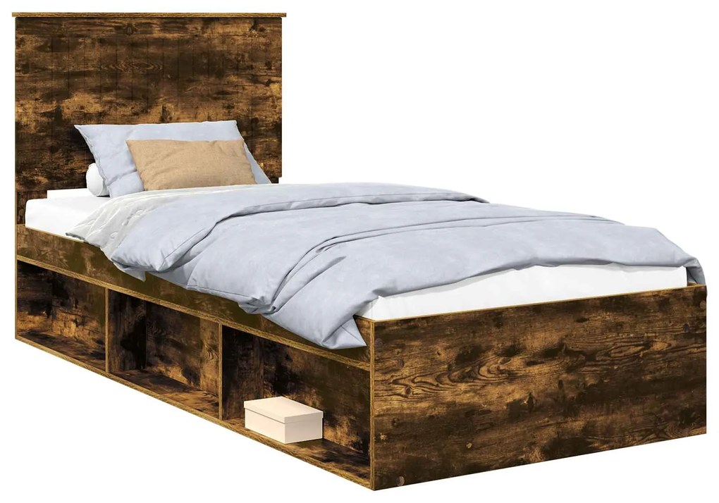 vidaXL Σκελετός Κρεβατιού με κεφαλάρι Καπνιστό Δρύς 90 x 200 cm