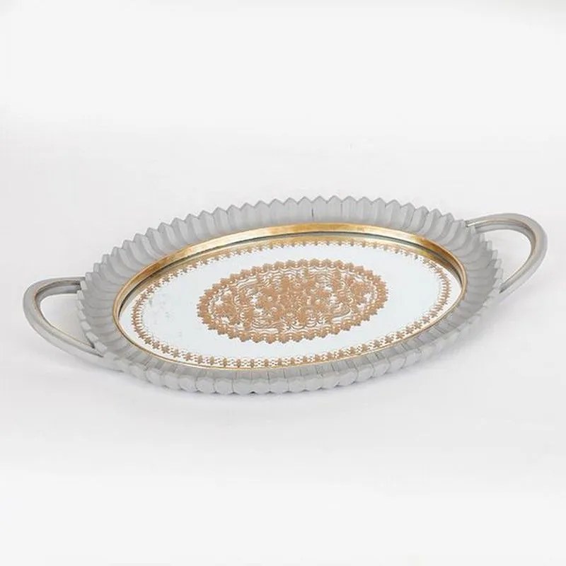 Δίσκος Σερβιρίσματος Με Καθρέφτη 752-16085 39x3.5x24cm Grey-Gold Estheti Home Polyresin