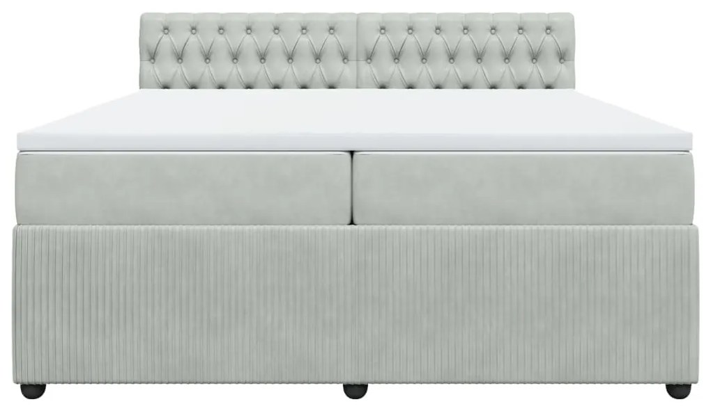 vidaXL Κρεβάτι Boxspring με Στρώμα Ανοιχτό Γκρι 200x200 εκ. Βελούδινο