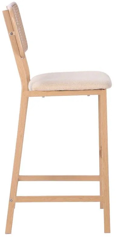 Σκαμπό μπαρ Cecilia pe rattan φυσικό-ύφασμα μπεζ-μέταλλο φυσικό 45x55x74.5 εκ.