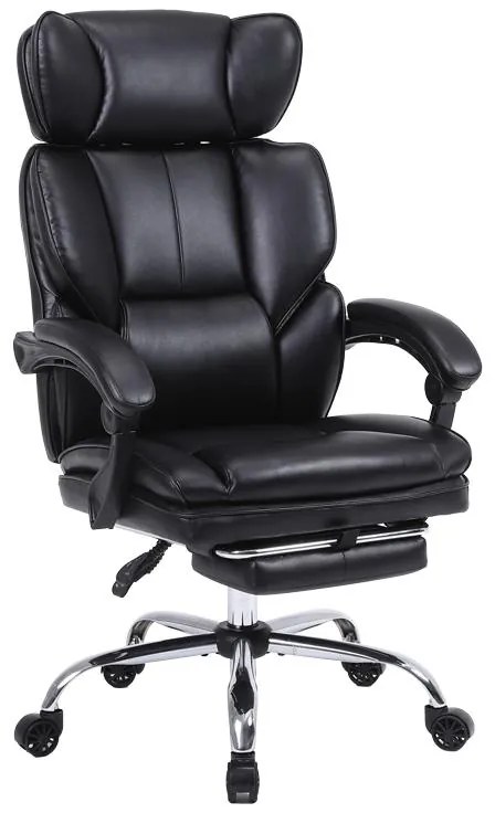 Καρέκλα γραφείου διευθυντή με υποπόδιο Zance μαύρο pu-πόδι χρωμίου μεταλλικό 70x66x112-120εκ 70x66x120 εκ.
