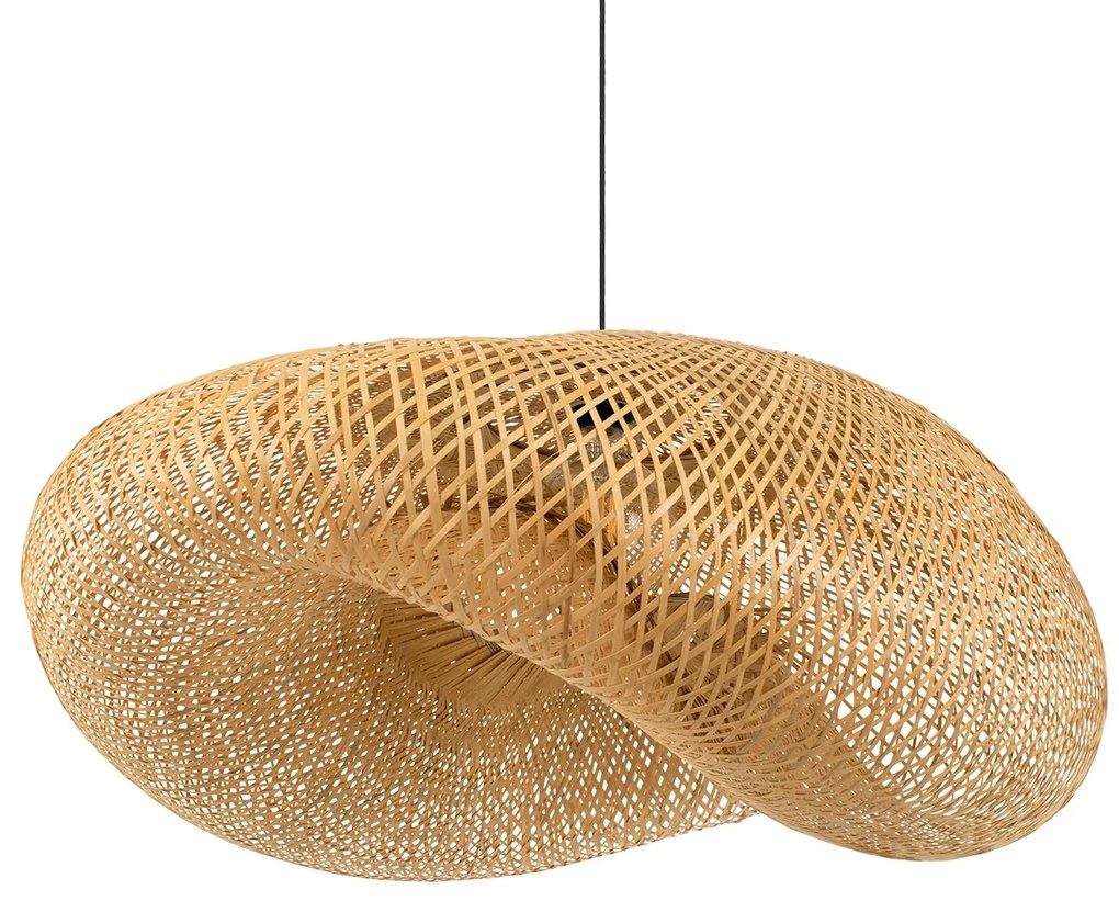 00721 GloboStar® MEXICO 00721 Boho Κρεμαστό Φωτιστικό Πλέγμα Μονόφωτο 1 x E27 IP20 Μπεζ Ξύλο - Μ100 x Π80 x Y35cm