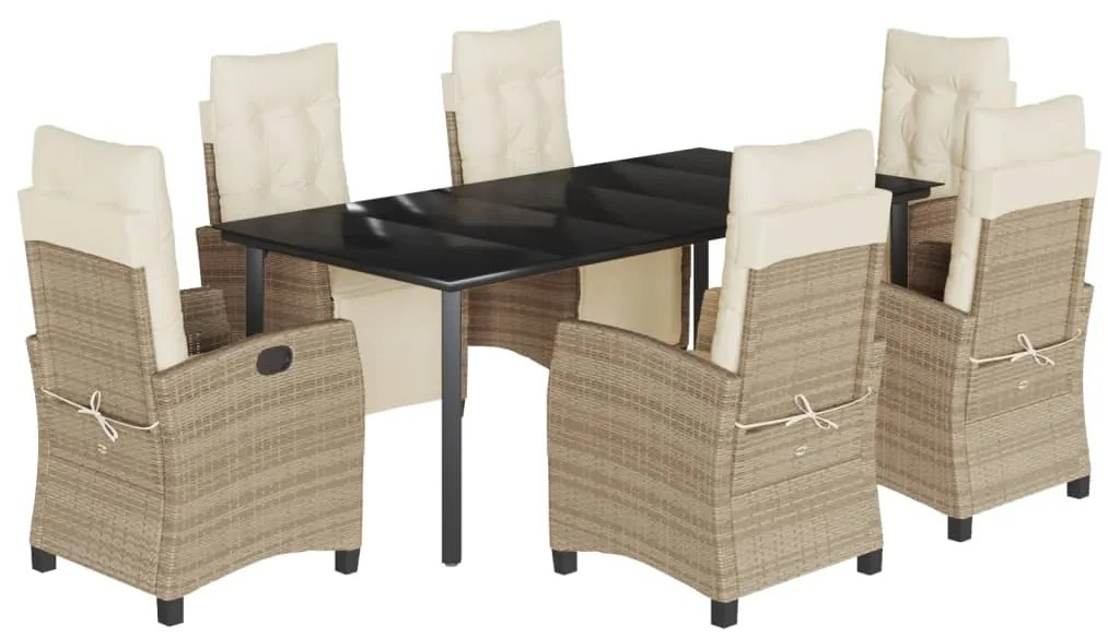 vidaXL Σετ Τραπεζαρίας Κήπου 7 τεμ. Μπεζ Συνθετικό Ρατάν με Μαξιλάρια