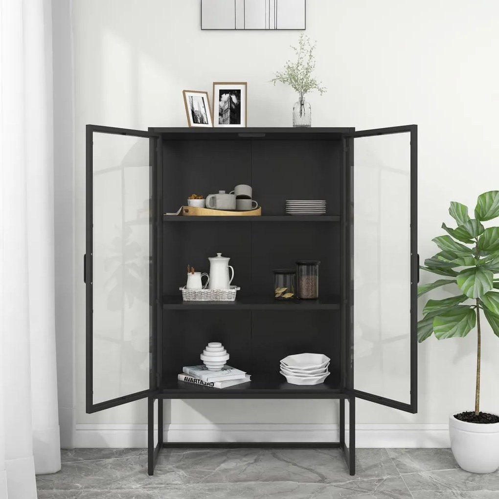 vidaXL Μπουφές Μαύρος 80 x 35 x 135 εκ. από Ατσάλι και Ψημένο Γυαλί