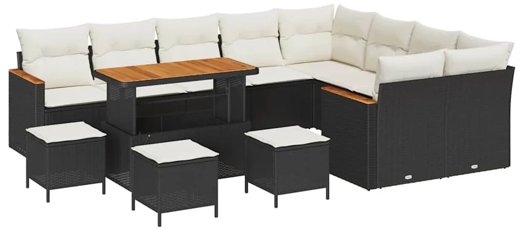 vidaXL Σετ Καναπέ Κήπου με μαξιλάρι 13 pcs Μαύρο Πολυ ράταν