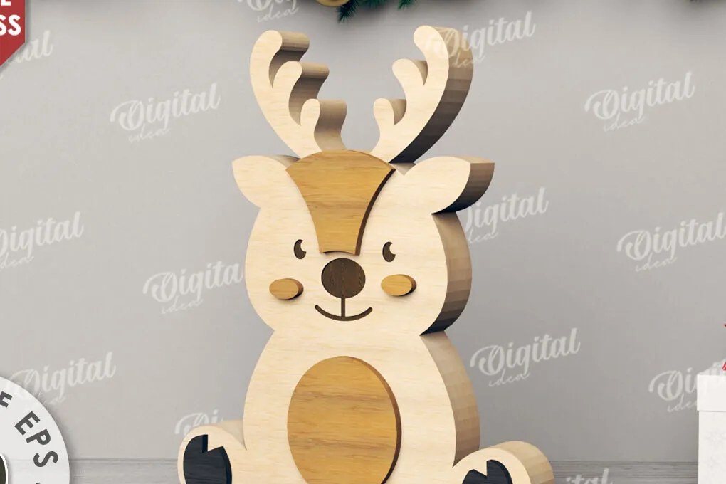 Σετ των 2 Intra απο ξύλο plywood 3mm-4mm πάχος Τρισδιάστατη Χριστουγεννιάτικη χαριτωμένη Δίασταση 15x15 cm INTRAFABR-110759171