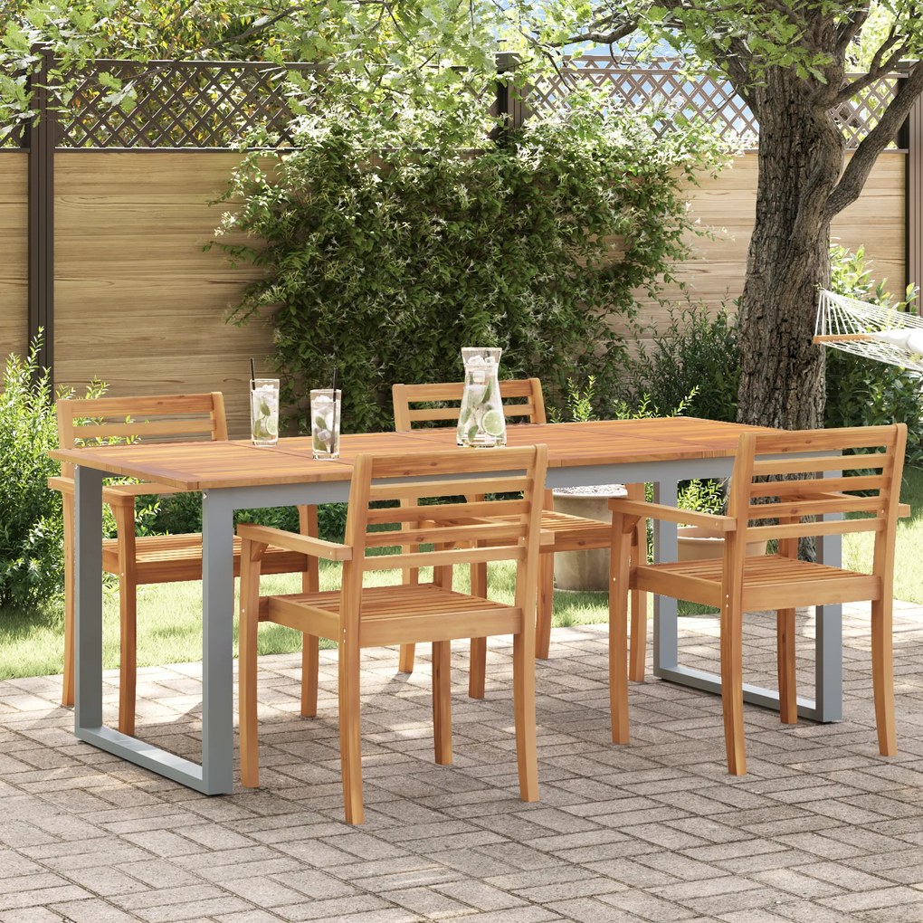 vidaXL Υπαίθριο Τραπέζι Φαγητού Γκρι 200x90x75 εκ. Χάλυβας και Σολοιδικό Ξύλο Ακακίας