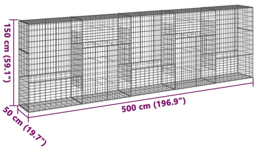 Συρματοκιβώτιο με Κάλυμμα 500x50x150εκ. από Γαλβανισμένο Χάλυβα - Ασήμι