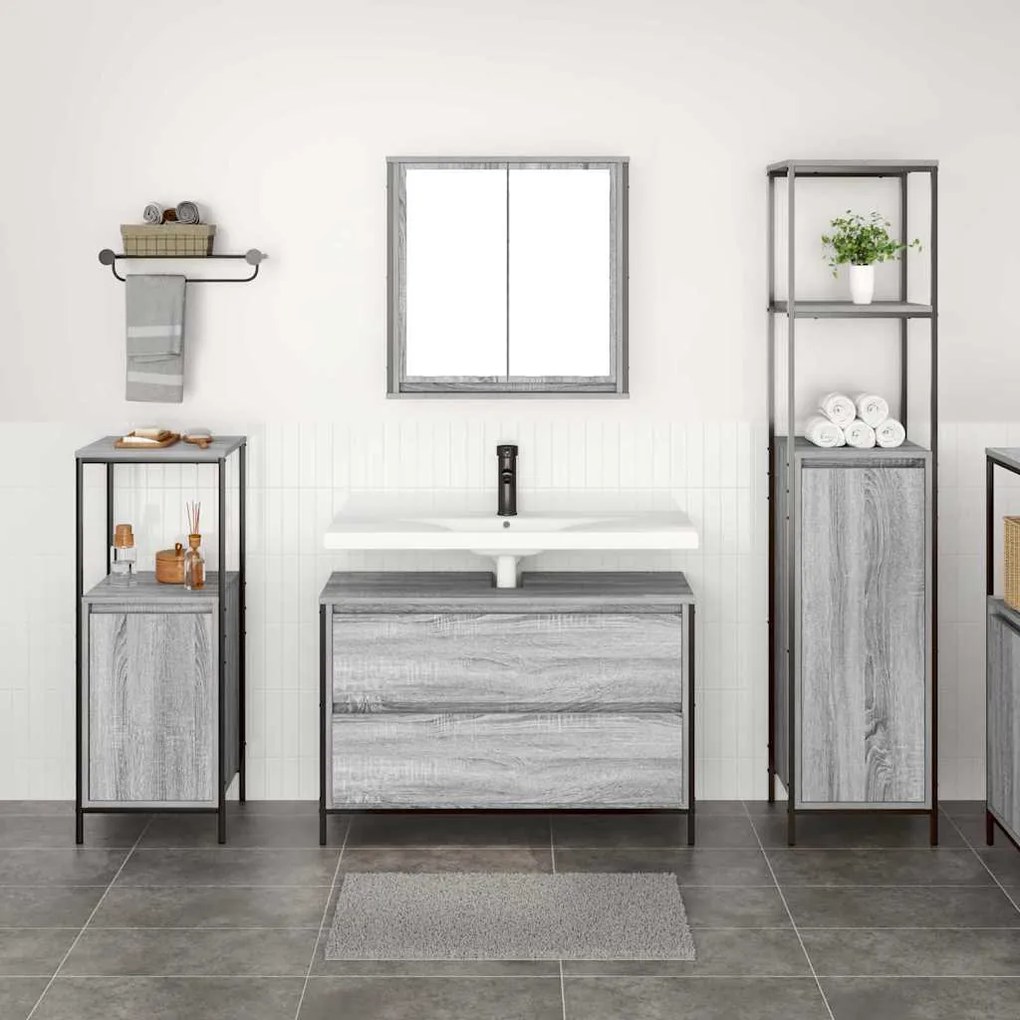 vidaXL Σετ Επίπλων Μπάνιου με ράφι 3 pcs Γκρι sonoma 90 x 34.5 x 60 εκ