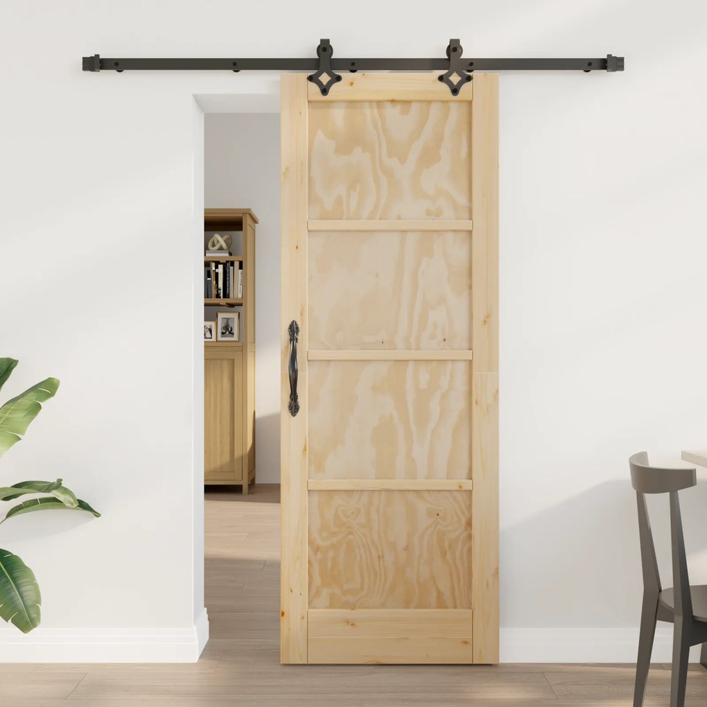 vidaXL Συρόμενη Πόρτα με Σετ Εξαρτημάτων 73.5x198.5 εκ. Συμπαγές Ξύλο Πεύκου