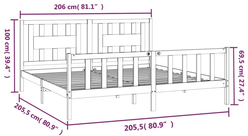 vidaXL Πλαίσιο Κρεβατιού με Κεφαλάρι Λευκό 200x200 εκ. από Μασίφ Πεύκο