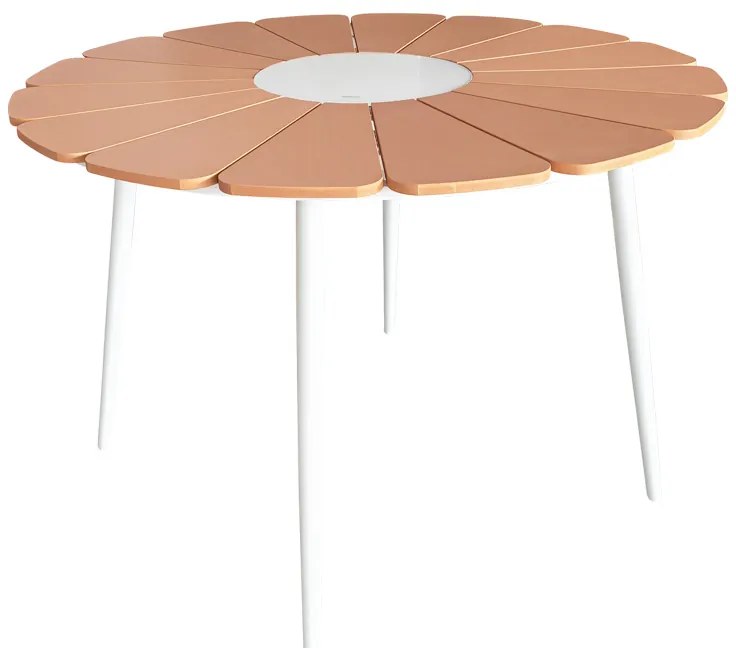 Τραπέζι Pinap  λευκό αλουμίνιο και plywood σε φυσική απόχρωση Φ110x74εκ