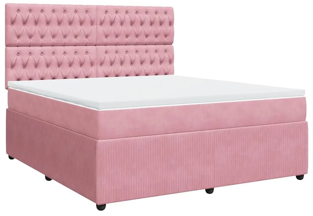 vidaXL Κρεβάτι Boxspring με Στρώμα Ροζ 180x200 εκ. Βελούδινο