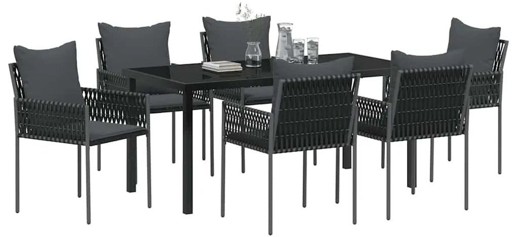 vidaXL Σέτ φαγητού για κήπο 7 pcs Μαύρο Πολυ ράταν