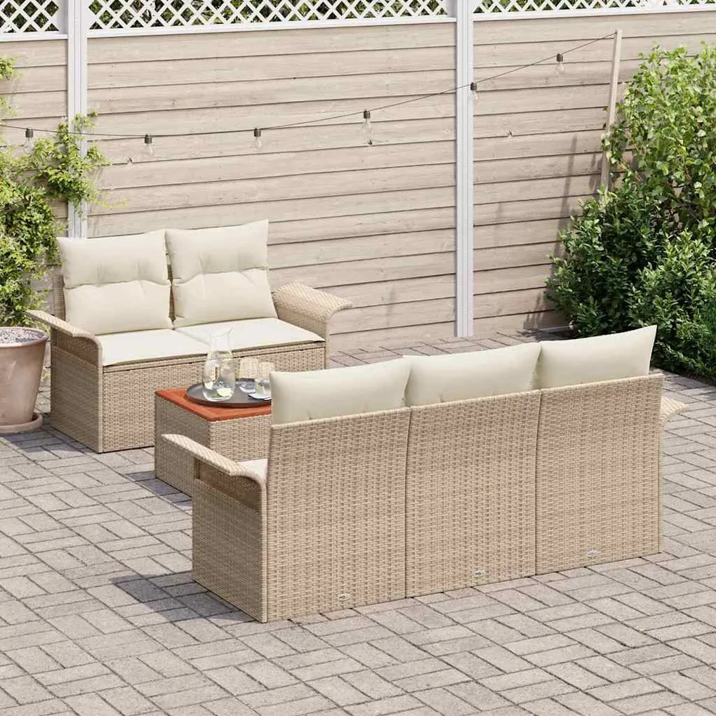 vidaXL Σετ Καναπέ Κήπου 6 pcs Μπεζ Πολυ ράταν