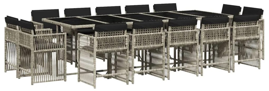 vidaXL Σετ Τραπεζαρίας Κήπου 17 τεμ. Αν. Γκρι Συνθ. Ρατάν με Μαξιλάρια