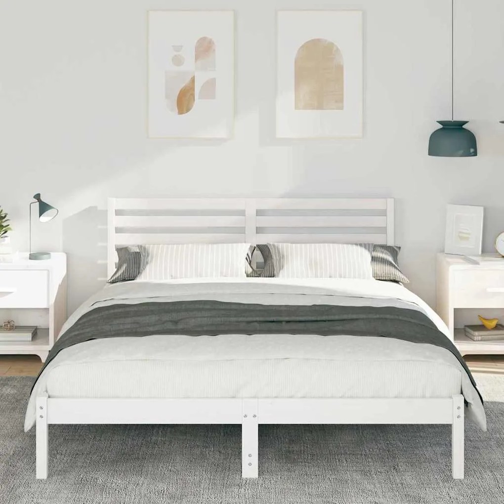 vidaXL Σκελετός Κρεβατιού Λευκό 150 x 200 cm Μασίφ ξύλο πεύκου